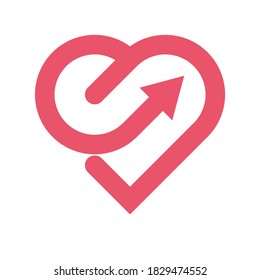 Heart / Love Symbol Logo Vector With Arrow Going Up Right.