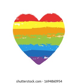 Heart, love symbol, playing card game. Drawing sign with LGBT style, seven colors of rainbow (red, orange, yellow, green, blue, indigo, violet