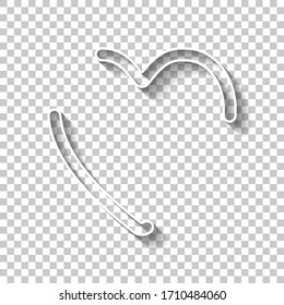 Heart, love symbol, playing card game, outline design. White outline sign with shadow on transparent background