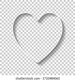 Heart, love symbol, playing card game. White outline sign with shadow on transparent background