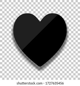 Heart, love symbol, playing card game. Black glass icon with soft shadow on transparent background
