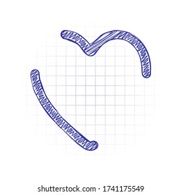 Heart, love symbol, playing card game, outline design. Hand drawn sketched picture with scribble fill. Blue ink. Doodle on white background