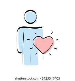 A heart. love. a symbol of love. red. guy. young woman. to stretch out. arm. valentine card. the icon. doodle. colored. vector. on a white background. flat.