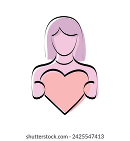 A heart. love. a symbol of love. red. guy. young woman. to stretch out. arm. valentine card. the icon. doodle. colored. vector. on a white background. flat.