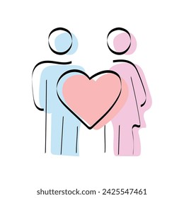 A heart. love. a symbol of love. red. guy. young woman. to stretch out. arm. valentine card. the icon. doodle. colored. vector. on a white background. flat.