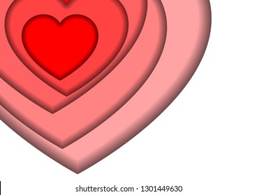 Heart love symbol for Valentine's day from red, white and pink paper cut layers  with shadows for banner, poster, greeting card. Vector illustration.