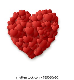 heart Love symbol for Valentine's day, red hearts flying confetti Background, border for 14 February frame or border  isolated on white, vector illustration