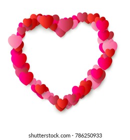 heart Love symbol for Valentine's day, red hearts flying confetti Background, border for 14 February frame or border  isolated on white, vector illustration