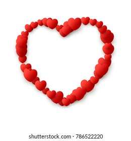 heart Love symbol for Valentine's day, red hearts flying confetti Background, border for 14 February frame or border  isolated on white, vector illustration