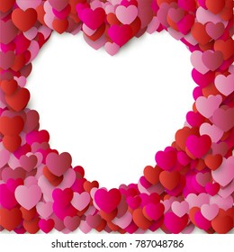 heart Love symbol for Valentine's day, red hearts flying confetti Background, border for 14 February frame or border  isolated on white, vector illustration