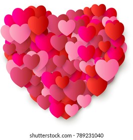 heart Love symbol for Valentine's day, red hearts flying confetti Background, border for 14 February frame or border  isolated on white, vector illustration