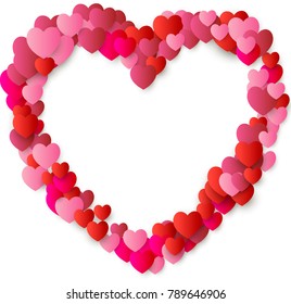 heart Love symbol for Valentine's day, red hearts flying confetti Background, border for 14 February frame or border  isolated on white, vector illustration