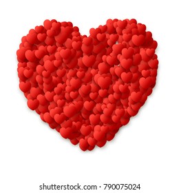 heart Love symbol for Valentine's day, red hearts flying confetti Background, border for 14 February frame or border  isolated on white, vector illustration