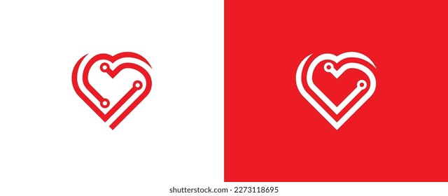 Símbolo del icono de diseño del logotipo de la tecnología Heart Love Technology Plantilla de ilustración de vector