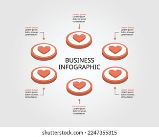 heart or love template for infographic for presentation for 6 element