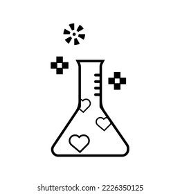Heart love test tube icon | Black Vector illustration |