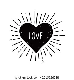 Heart with love text. Hand drawn sketch style. Heart vector illustration for sunburst frame, love quote