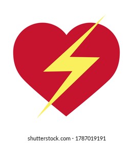 heart love and thunderbolt power energy romantic passion flat style icon vector illustration