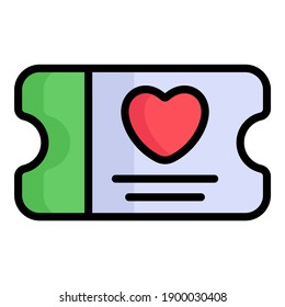 heart, love ticket color line icon