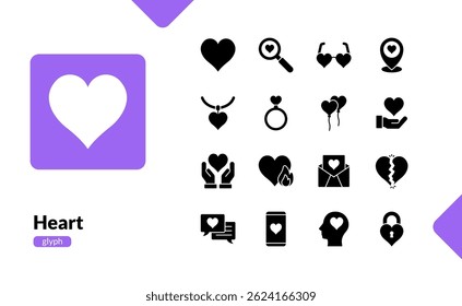 heart love valentine romantic celebrating relationship detailed glyph icon set