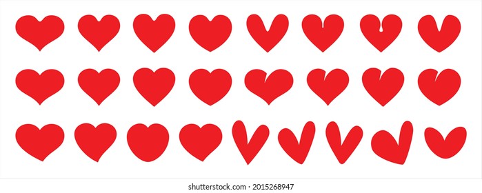 Heart love valentine vector illustration icon set. Red color. Solid simple shape. Template for sticker cutting