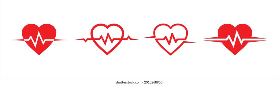 Heart love valentine vector illustration icon set. Heart love logo. Heart beat diagram graphic. Red color.