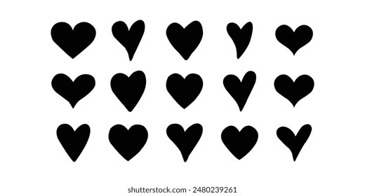 Heart love valentine vector illustration icon set on white background. Heart vector set. Black love heart pattern illustration. Background with black hearts. Vector illustration.