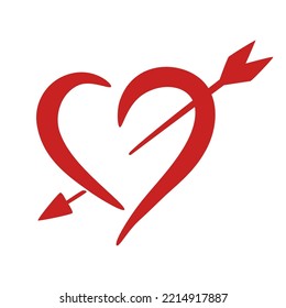 Heart and love. Heart for Valentine's day. Holiday of all lovers. Valentine's Day 2021. February 14. Red icon. Flat design. Vector hand draw illustration. 