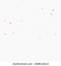 Heart love vector background. Valentine frame. Pink hearts confetti. Scattered love symbols. Random falling heart shape on transparent background. Beautiful Invitation, Greeting Card Illustration.