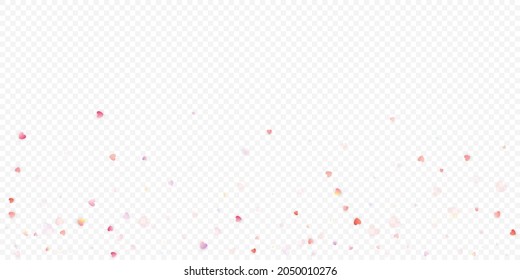 Heart love vector background. Valentine frame. Pink hearts confetti. Scattered love symbols. Random falling heart shape on transparent background. Beautiful Invitation, Greeting Card Illustration.