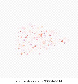 Heart love vector background. Valentine frame. Pink hearts confetti. Scattered love symbols. Random falling heart shape on transparent background. Beautiful Invitation, Greeting Card Illustration.