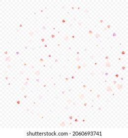 Heart love vector background. Valentine frame. Pink hearts confetti. Scattered love symbols. Random falling heart shape on transparent background. Beautiful Invitation, Greeting Card Illustration.