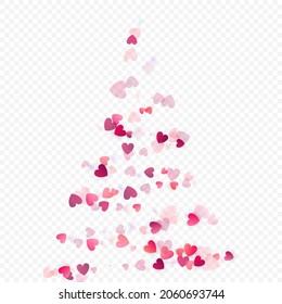 Fondo vectorial de amor cardíaco. Marco de San Valentín. Confeti de corazones rosados. Símbolos de amor dispersos. Forma cardíaca al azar sobre fondo transparente. Hermosa Invitación, Ilustración De Tarjeta De Saludo.