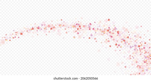 Fondo vectorial de amor cardíaco. Marco de San Valentín. Confeti de corazones rosados. Símbolos de amor dispersos. Forma cardíaca al azar sobre fondo transparente. Hermosa Invitación, Ilustración De Tarjeta De Saludo.