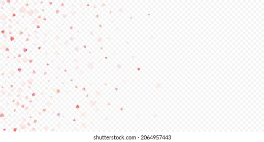 Fondo vectorial de amor cardíaco. Marco de San Valentín. Confeti de corazones rosados. Símbolos de amor dispersos. Forma cardíaca al azar sobre fondo transparente. Hermosa Invitación, Ilustración De Tarjeta De Saludo.