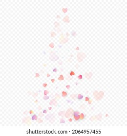 Fondo vectorial de amor cardíaco. Marco de San Valentín. Confeti de corazones rosados. Símbolos de amor dispersos. Forma cardíaca al azar sobre fondo transparente. Hermosa Invitación, Ilustración De Tarjeta De Saludo.