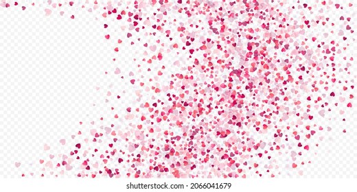 Fondo vectorial de amor cardíaco. Marco de San Valentín. Confeti de corazones rosados. Símbolos de amor dispersos. Forma cardíaca al azar sobre fondo transparente. Hermosa Invitación, Ilustración De Tarjeta De Saludo.