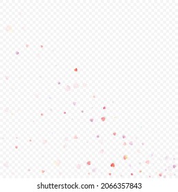 Heart love vector background. Valentine frame. Pink hearts confetti. Scattered love symbols. Random falling heart shape on transparent background. Beautiful Invitation, Greeting Card Illustration.
