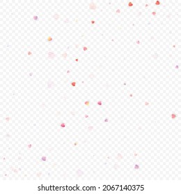 Heart love vector background. Valentine frame. Pink hearts confetti. Scattered love symbols. Random falling heart shape on transparent background. Beautiful Invitation, Greeting Card Illustration.