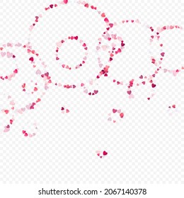 Fondo vectorial de amor cardíaco. Marco de San Valentín. Confeti de corazones rosados. Símbolos de amor dispersos. Forma cardíaca al azar sobre fondo transparente. Hermosa Invitación, Ilustración De Tarjeta De Saludo.