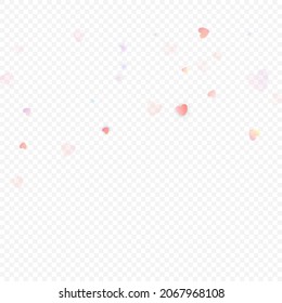 Heart love vector background. Valentine frame. Pink hearts confetti. Scattered love symbols. Random falling heart shape on transparent background. Beautiful Invitation, Greeting Card Illustration.