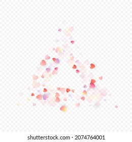 Fondo vectorial de amor cardíaco. Marco de San Valentín. Confeti de corazones rosados. Símbolos de amor dispersos. Forma cardíaca al azar sobre fondo transparente. Hermosa Invitación, Ilustración De Tarjeta De Saludo.
