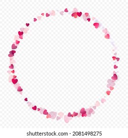 Fondo vectorial de amor cardíaco. Marco de San Valentín. Confeti de corazones rosados. Símbolos de amor dispersos. Forma cardíaca al azar sobre fondo transparente. Hermosa Invitación, Ilustración De Tarjeta De Saludo.