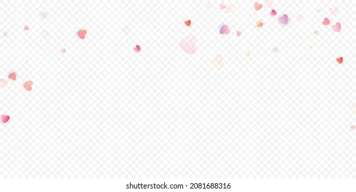 Heart love vector background. Valentine frame. Pink hearts confetti. Scattered love symbols. Random falling heart shape on transparent background. Beautiful Invitation, Greeting Card Illustration.