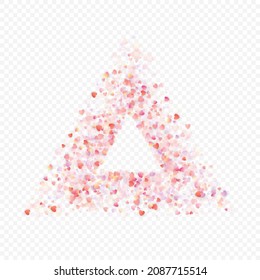 Heart love vector background. Valentine frame. Pink hearts confetti. Scattered love symbols. Random falling heart shape on transparent background. Beautiful Invitation, Greeting Card Illustration.