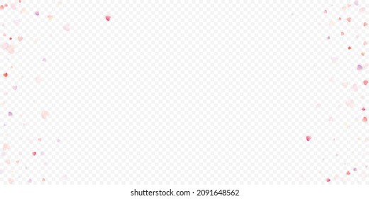 Heart love vector background. Valentine frame. Pink hearts confetti. Scattered love symbols. Random falling heart shape on transparent background. Beautiful Invitation, Greeting Card Illustration.