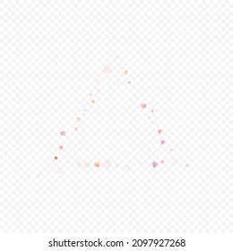 Fondo vectorial de amor cardíaco. Marco de San Valentín. Confeti de corazones rosados. Símbolos de amor dispersos. Forma cardíaca al azar sobre fondo transparente. Hermosa Invitación, Ilustración De Tarjeta De Saludo.