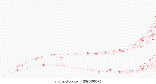 Heart love vector background. Valentine frame. Pink hearts confetti. Scattered love symbols. Random falling heart shape on transparent background. Beautiful Invitation, Greeting Card Illustration.