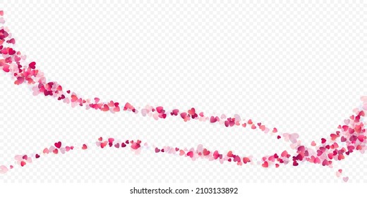 Fondo vectorial de amor cardíaco. Marco de San Valentín. Confeti de corazones rosados. Símbolos de amor dispersos. Forma cardíaca al azar sobre fondo transparente. Hermosa Invitación, Ilustración De Tarjeta De Saludo.