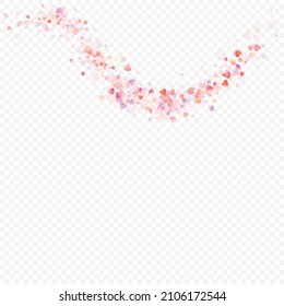 Heart love vector background. Valentine frame. Pink hearts confetti. Scattered love symbols. Random falling heart shape on transparent background. Beautiful Invitation, Greeting Card Illustration.
